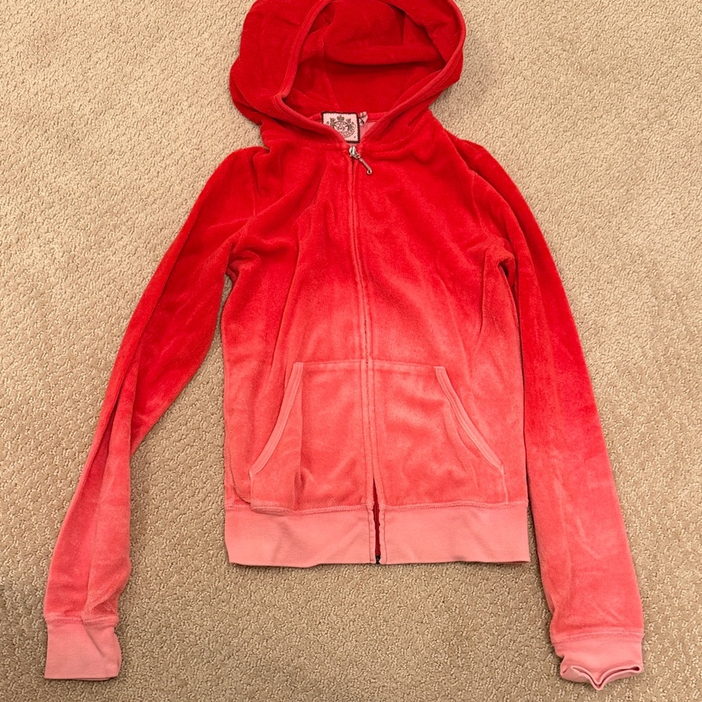 Juicy Couture Red and Pink Velvet Hoodie